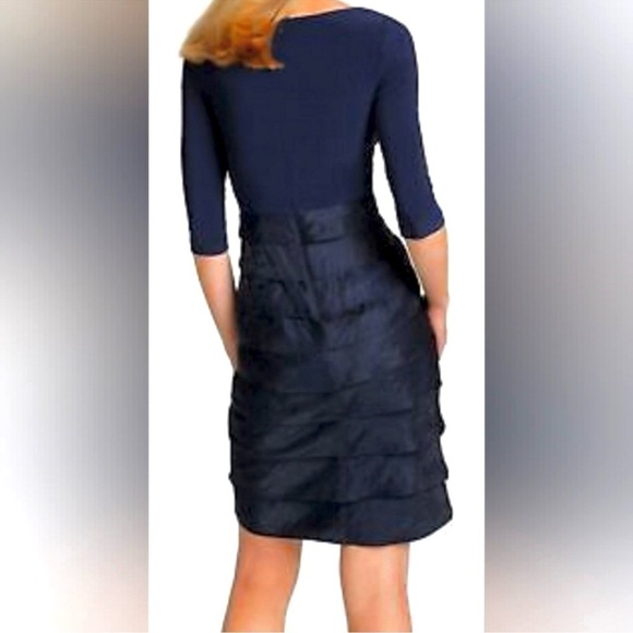 Adrianna Papell Teal Stretch Pleated Shutter VNeck 3/4 Sleeve Work Party Dress 6 - Picture 7 of 11